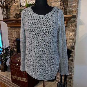 Helmut Lang asymmetrical crochet grey long sleeve sweater